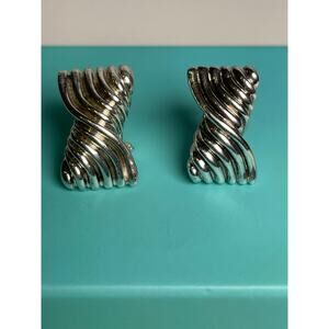 Vintage Tiffany & Co 925 Sterling Silver Fluted Hourglass Earrings Pierced